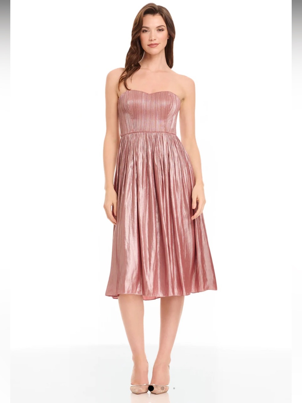 NWT Dress The Population Med Metallic Rose Tovah Midi Tube Strap Dress Ret $348!